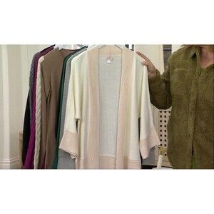 Belle Boho by Kim Gravel Border Trim Open Front Cardigan Natural Size XL